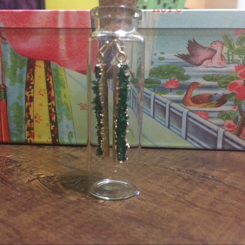 Green druzy rectangular earrings